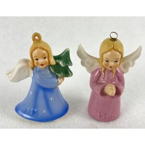 Goebel Angel Bell Ornaments 1985 Pink TMK6 & Blue TMK5 W Germany Vintage